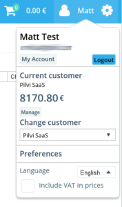 User menu layout has been simplified. User menu now also includes User Preferences like language selection and VAT inclusion toggle.